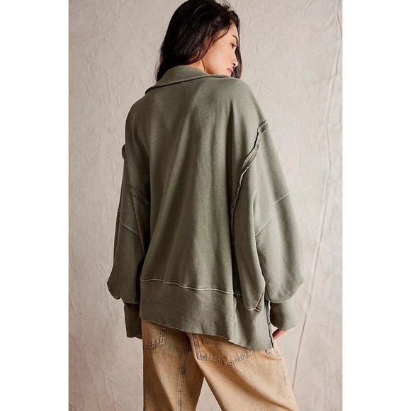 Free People We The Free Camden Henley Sweatshirt LAUREL OAK Sz Small - Picture 2 of 10